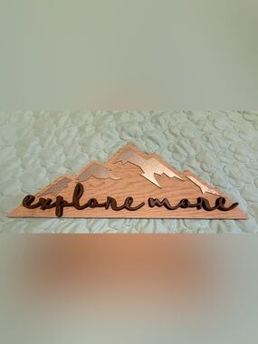 Hobby Lobby Wood Mountain "Explore More" Wall Art in Natural and Silver